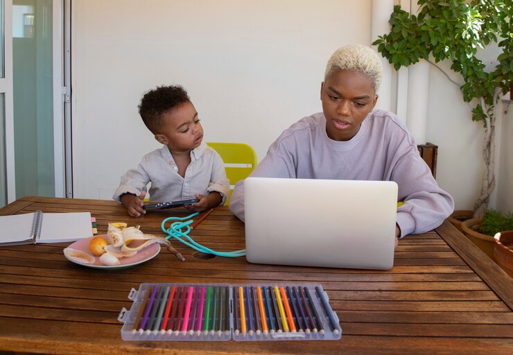 picture showing a mother doing some research on homeschooling