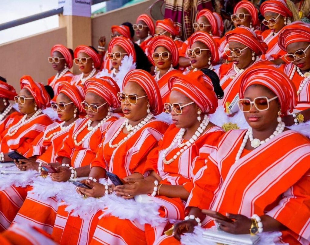 Picture showing beautiful women dressed in colourful aso-ebis at the ojude oba 2024