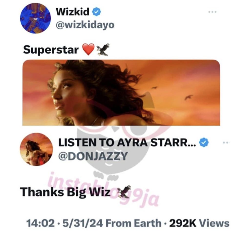 Wizkid posted Don Jazzy's artist; Ayra Starr on social media and Don Jazzy replied him.